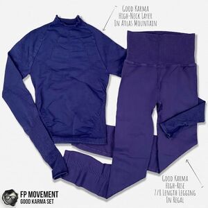 FP MOVEMENT GOOD KARMA SET: HIGH-NECK LAYER TOP + 7/8 LEGGINGS PURPLE TONES XS/S